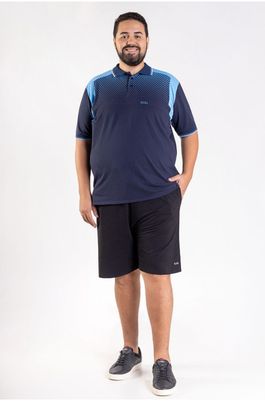 Camisa Gola Polo Estampada Plus Size Masculina Marinho - 24271116