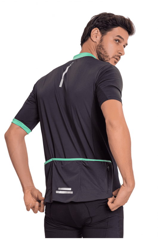 Camisa Ciclismo Masculina Preta c/ Verde - 24270715