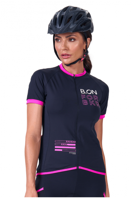 Camisa Feminina Ciclismo Preta c/ Rosa - 24270718