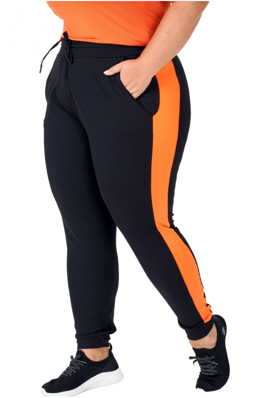 Jogger Feminina Plus Size Preta c/ Laranja - 24270205 