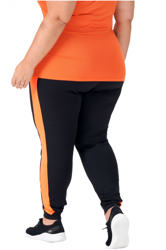 Jogger Feminina Plus Size Preta c/ Laranja - 24270205 