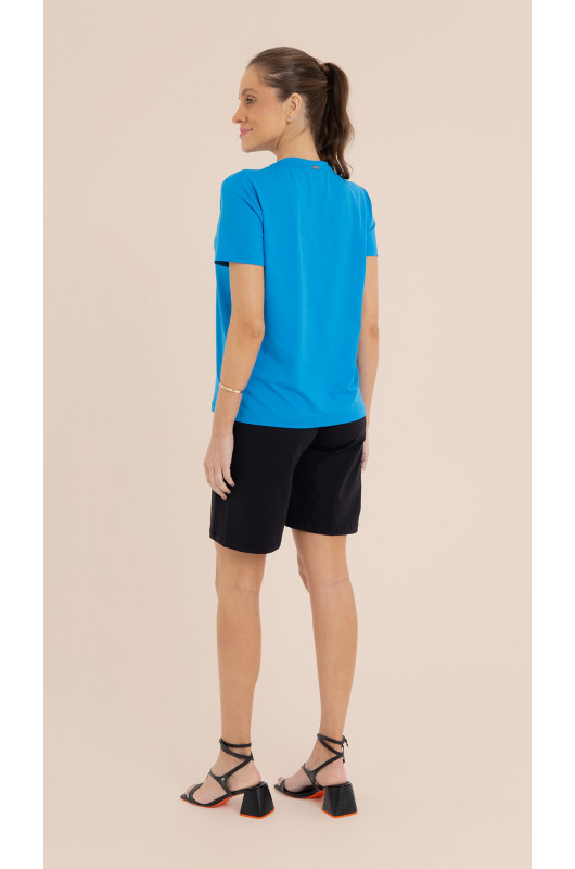 T-shirt Fem. Basic Decote V Azul Capri - 24271465 