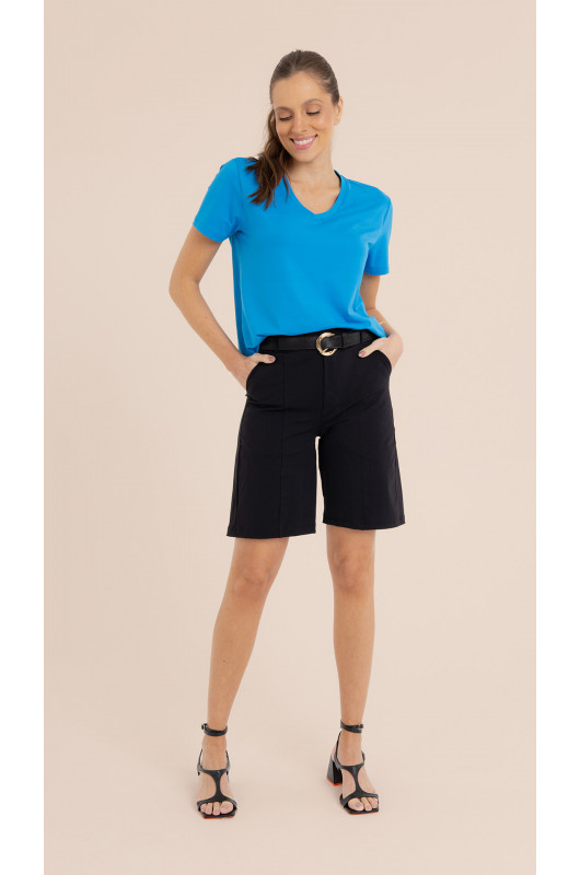 T-shirt Fem. Basic Decote V Azul Capri - 24271465 