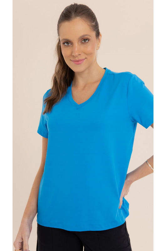 T-shirt Fem. Basic Decote V Azul Capri - 24271465 