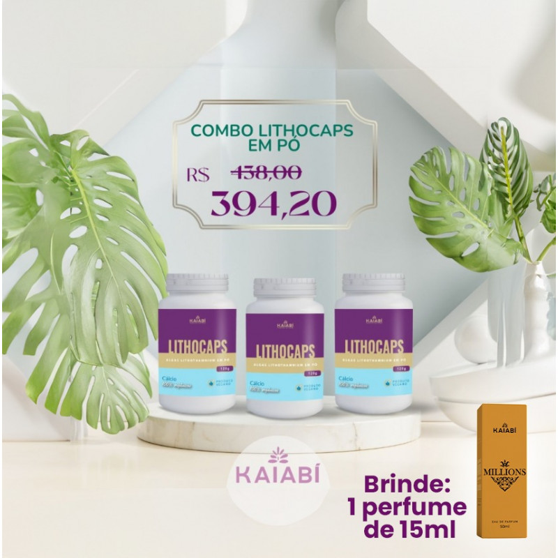 Combo 3 LithoCaps em Pó. Brinde 1 Perfume 15ml