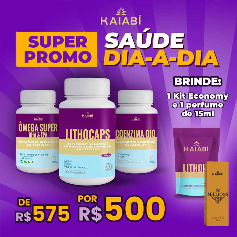 Combo 1, Ômega + 1 LithoCaps Cápsulas + 1 Coenzima Q10, Brinde LithoKit Economico e 1 Perfume 15ml