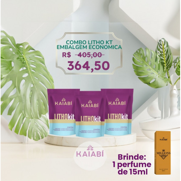 Combo 3 LithoKit Embalagem econômica. Brinde 1 Perfume 15ml.