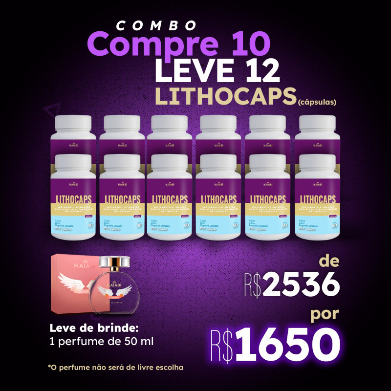 Combo compre 10 leve 12 Lithocaps(Cápsulas). Brinde 1 Perfume 50ml