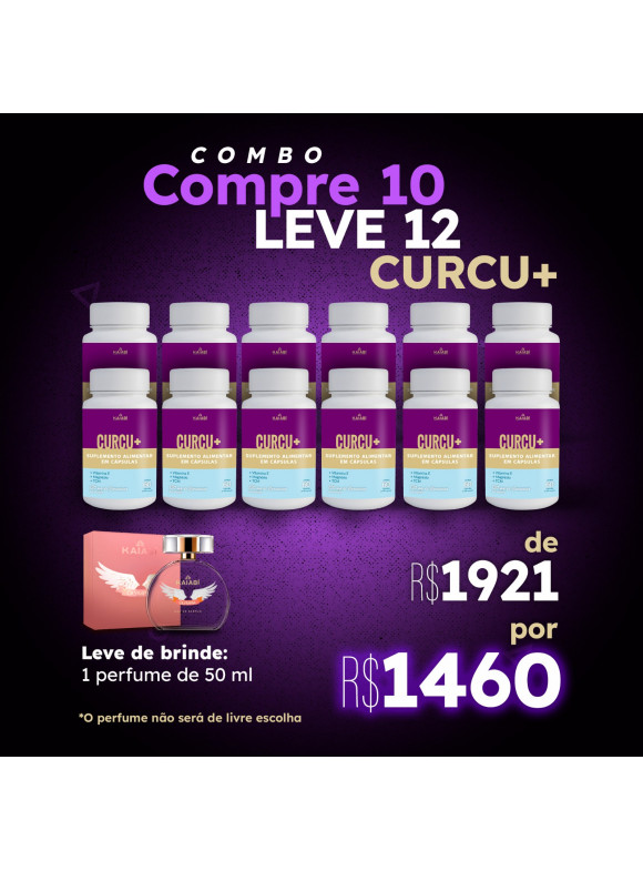 Combo compre 10 leve 12 Curcu+. Brinde 1 Perfume de 50ml