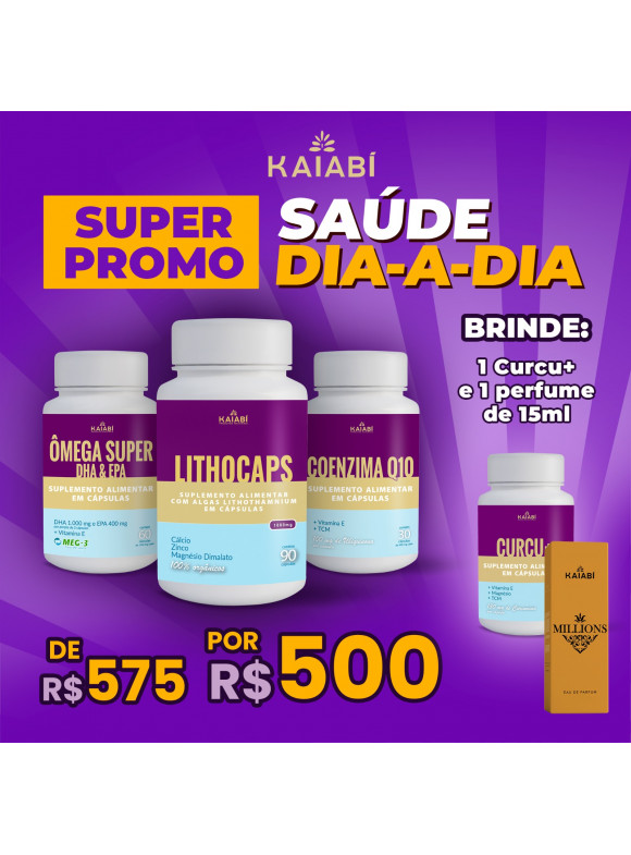 Combo 4, Ômega + 1 LithoCaps Cápsulas + 1 Coenzima Q10, Brinde Curcu+ e 1 Perfume 15ml