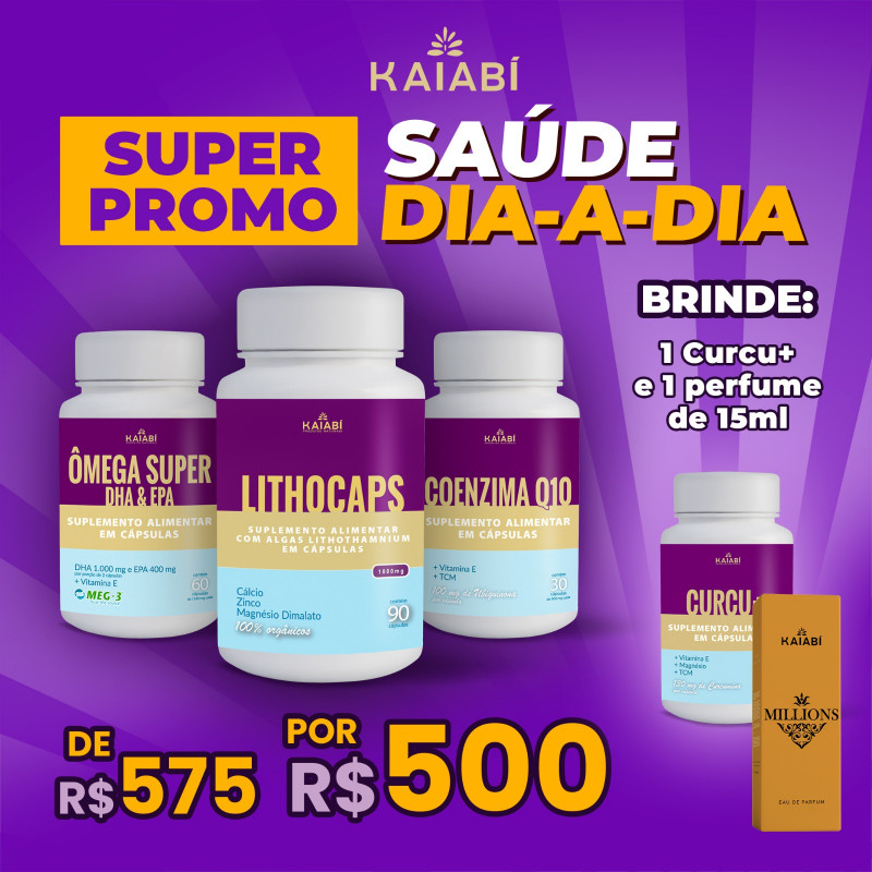 Combo 4, Ômega + 1 LithoCaps Cápsulas + 1 Coenzima Q10, Brinde Curcu+ e 1 Perfume 15ml