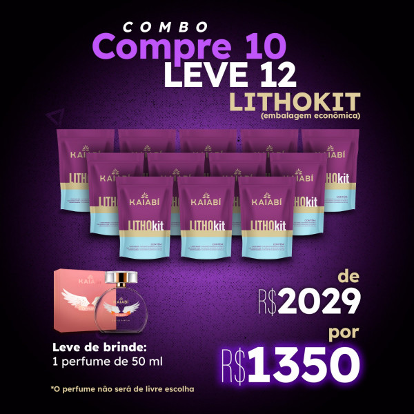Combo compre 10 leve 12 Lithokit (embalagem econômica). Brinde 1 Perfume de 50ml