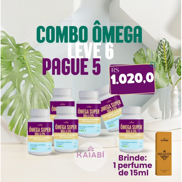 Combo leve 6 pague 5 Ômega Super DHA & EPA. Brinde 1 Perfume 15ml