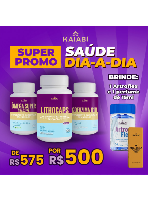 Combo 3, Ômega + 1 LithoCaps Cápsulas + 1 Coenzima Q10, Brinde ArtroFlex e Perfume 15ml