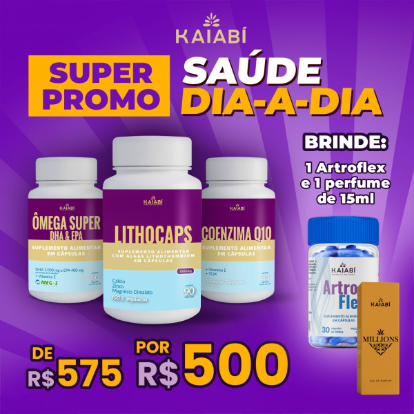 Combo 3, Ômega + 1 LithoCaps Cápsulas + 1 Coenzima Q10, Brinde ArtroFlex e Perfume 15ml