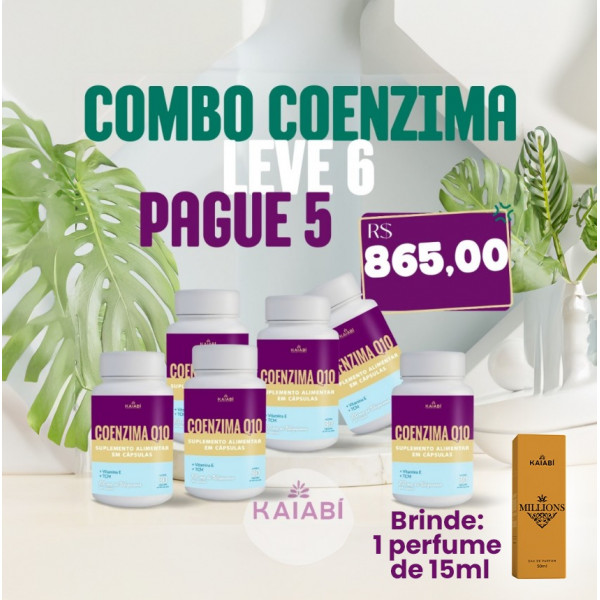 Combo leve 6 pague 5 Coenzima Q10. Brinde 1 Perfume 15ml