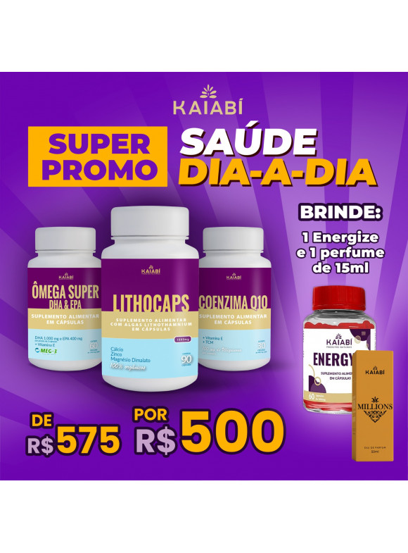 Combo 2, Ômega + 1 LithoCaps Cápsulas + 1 Coenzima Q10, Brinde Energyze e 1 Perfume 15ml