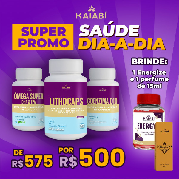 Combo 2, Ômega + 1 LithoCaps Cápsulas + 1 Coenzima Q10, Brinde Energyze e 1 Perfume 15ml
