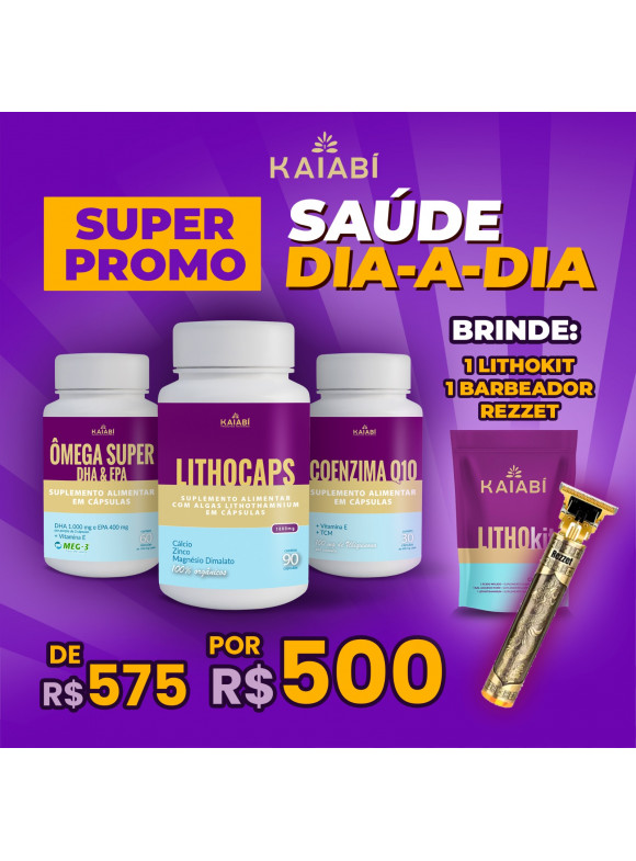 Combo 1, Ômega + 1 LithoCaps Cápsulas + 1 Coenzima Q10, Brinde LithoKit Economico