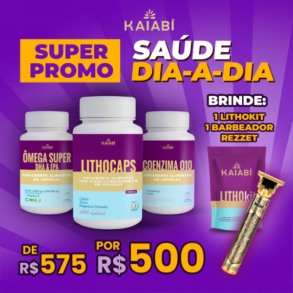 Combo 1, Ômega + 1 LithoCaps Cápsulas + 1 Coenzima Q10, Brinde LithoKit Economico