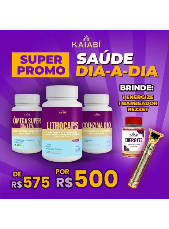 Combo 2, Ômega + 1 LithoCaps Cápsulas + 1 Coenzima Q10, Brinde Energyze