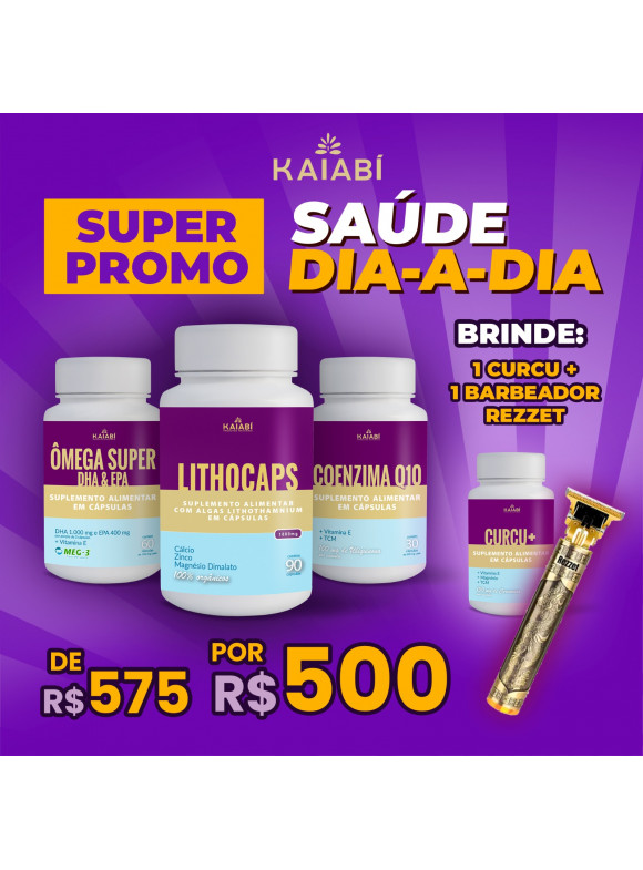 Combo 4, Ômega + 1 LithoCaps Cápsulas + 1 Coenzima Q10, Brinde Curcu+