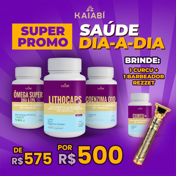 Combo 4, Ômega + 1 LithoCaps Cápsulas + 1 Coenzima Q10, Brinde Curcu+