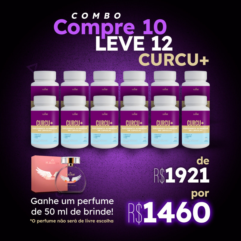 Combo compre 10 leve 12 Curcu+. Brinde 1 Perfume de 50ml