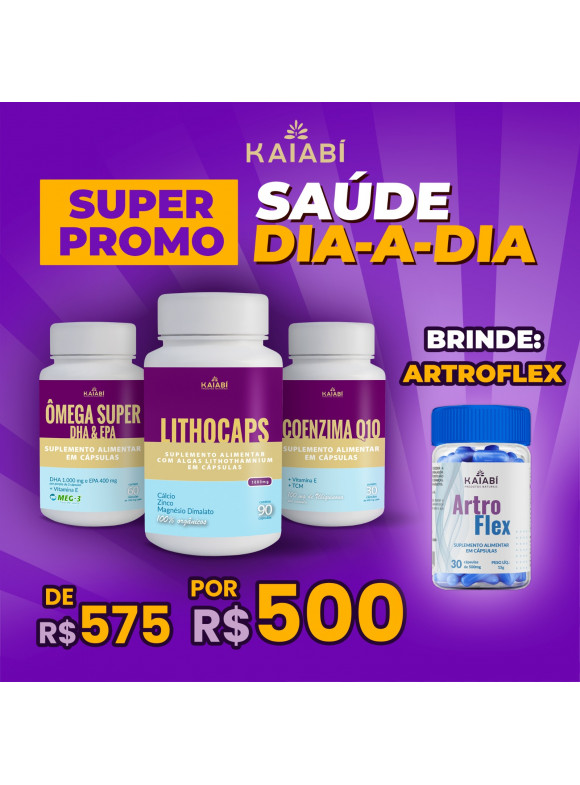 Combo 3, Ômega + 1 LithoCaps Cápsulas + 1 Coenzima Q10, Brinde ArtroFlex 