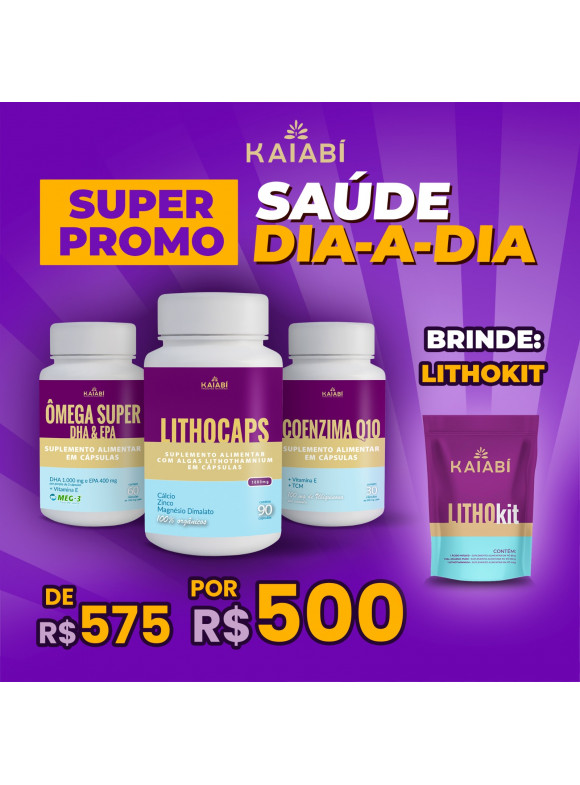 Combo 1, Ômega + 1 LithoCaps Cápsulas + 1 Coenzima Q10, Brinde LithoKit Economico.