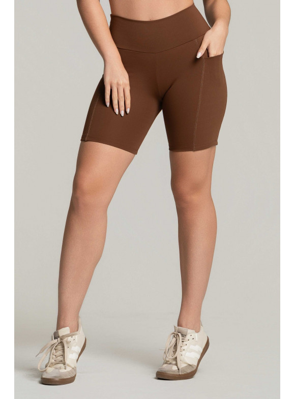 FTS - SHORT COM BOLSO PESPONTADO MELANINA MARROM