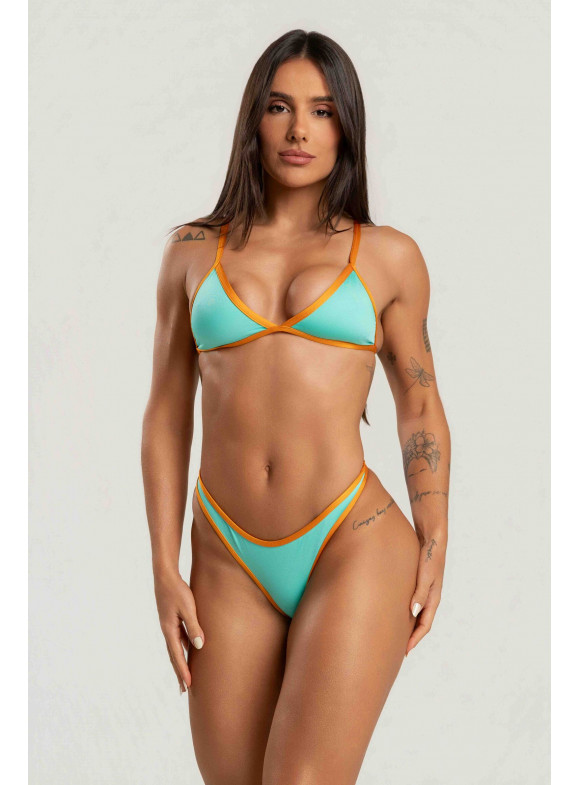 LUIZA CALDI - CONJUNTO CORTININHA FIXO SUNSET VERDE ÁGUA/LARANJA
