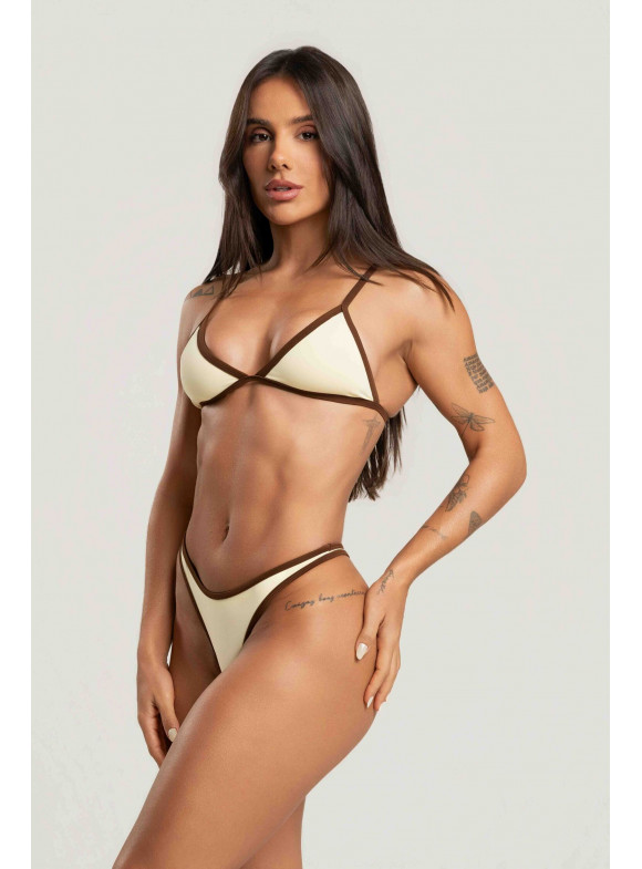 LUIZA CALDI - CONJUNTO CORTININHA FIXO SUNSET AMARELO MANTEIGA/MARROM