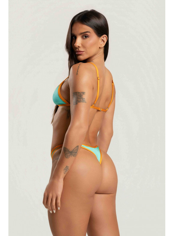 LUIZA CALDI - CONJUNTO CORTININHA FIXO SUNSET VERDE ÁGUA/LARANJA