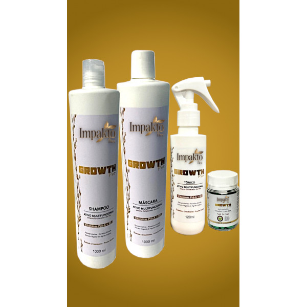 Kit Capilar Growth Pro 1.000 ml - Shampoo, Máscara, Tônico e Suplemento