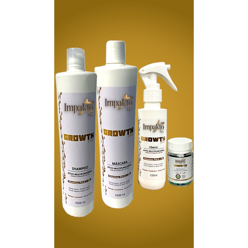 Kit Capilar Growth Pro 1.000 ml - Shampoo, Máscara, Tônico e Suplemento Kit Capilar Growth Pro 1.000 ml - Shampoo, Máscara, Tônico e Suplemento