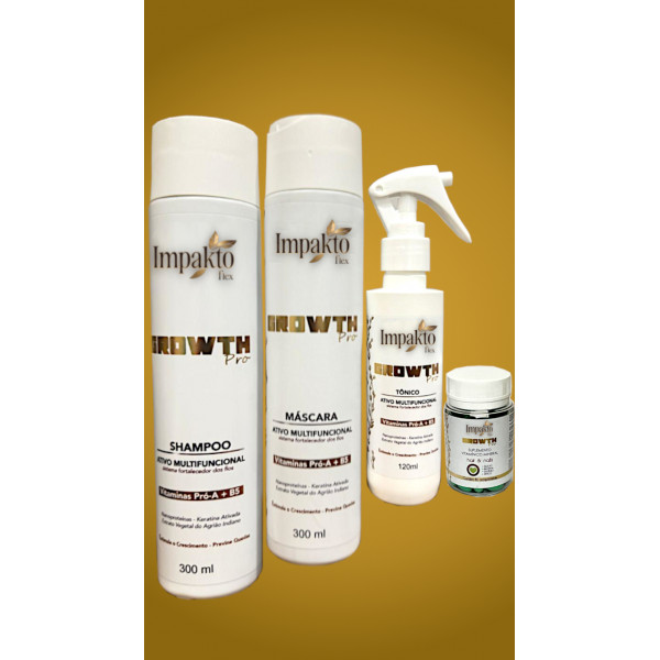Kit Capilar Growth Pro 300 ml - Shampoo, Máscara, Tônico, Suplemento