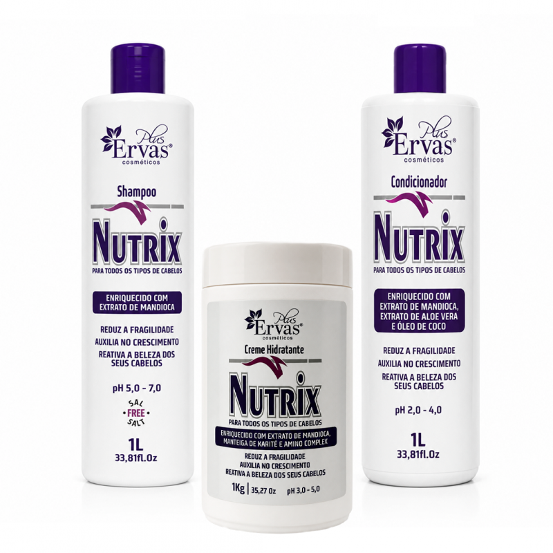 Kit Nutrix com 1 Shampoo de 1L + 1 Creme Hidratante de 1kg + 1 Condicionador de 1L 