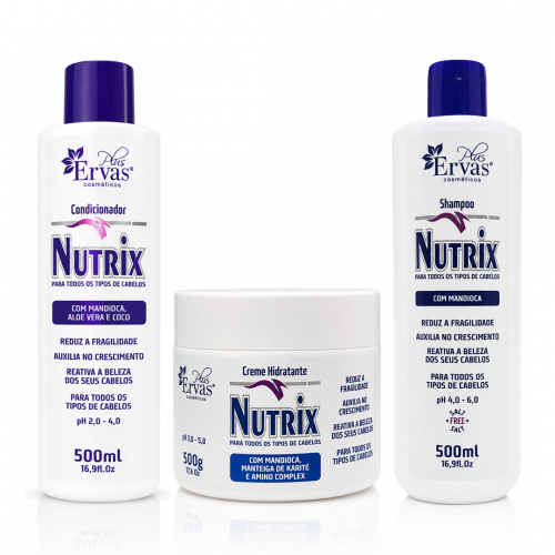 Kit Nutrix com 1 Shampoo de 500ml + 1 Condicionador de 500ml + Creme Hidratante 500g