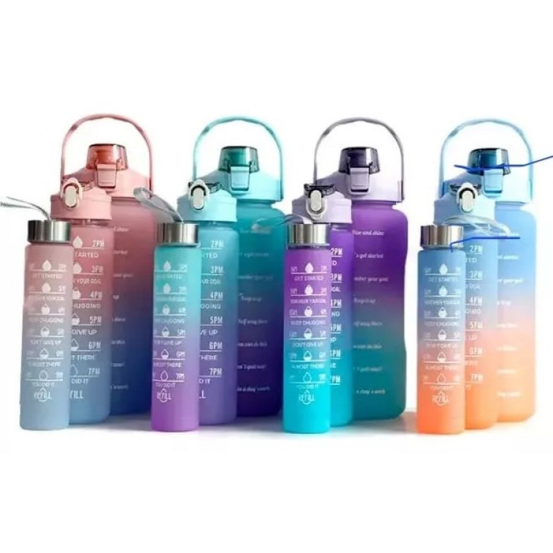 Kit 3 Garrafas motivacional  Galão 300ml, 900ml e 2L - tiktok - SORTIDOS
