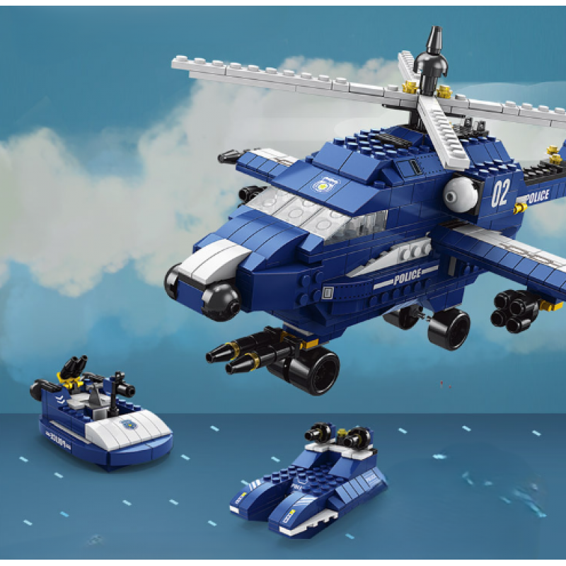 helicóptero Policial - Blocos de Montar Compatíveis com Lego - Brinquedos Educativos e Criativos para Crianças