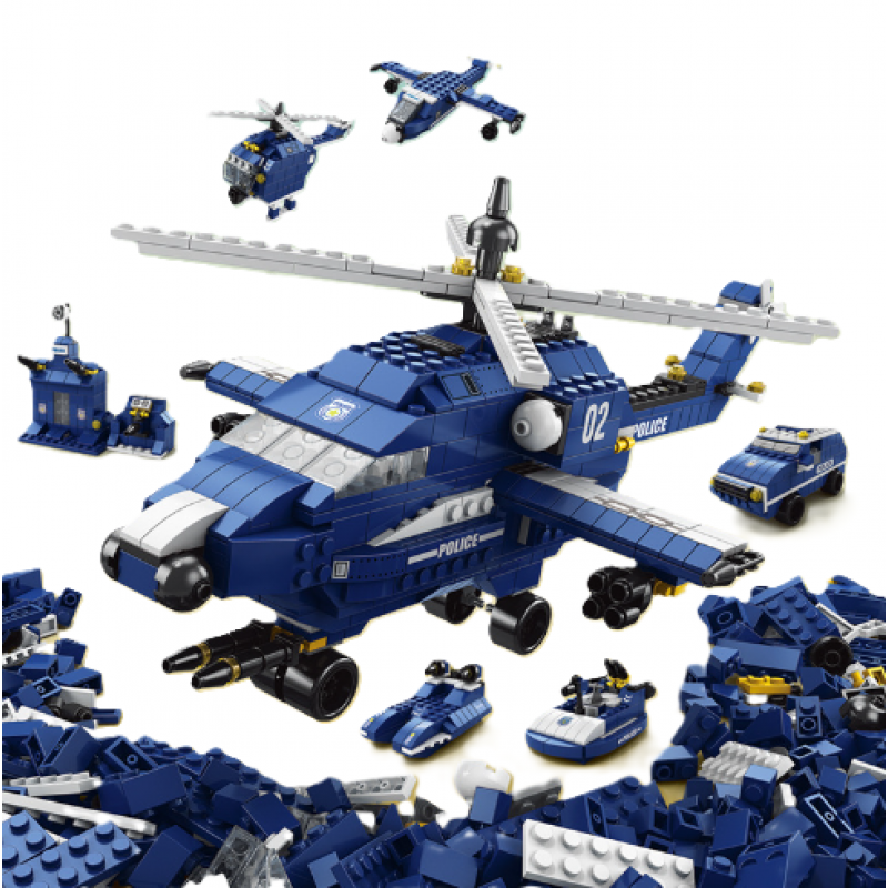 helicóptero Policial - Blocos de Montar Compatíveis com Lego - Brinquedos Educativos e Criativos para Crianças