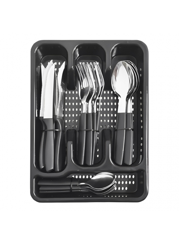Jogo de Talheres Inox Cb Plástico + Suporte Gaveteiro 25Pçs