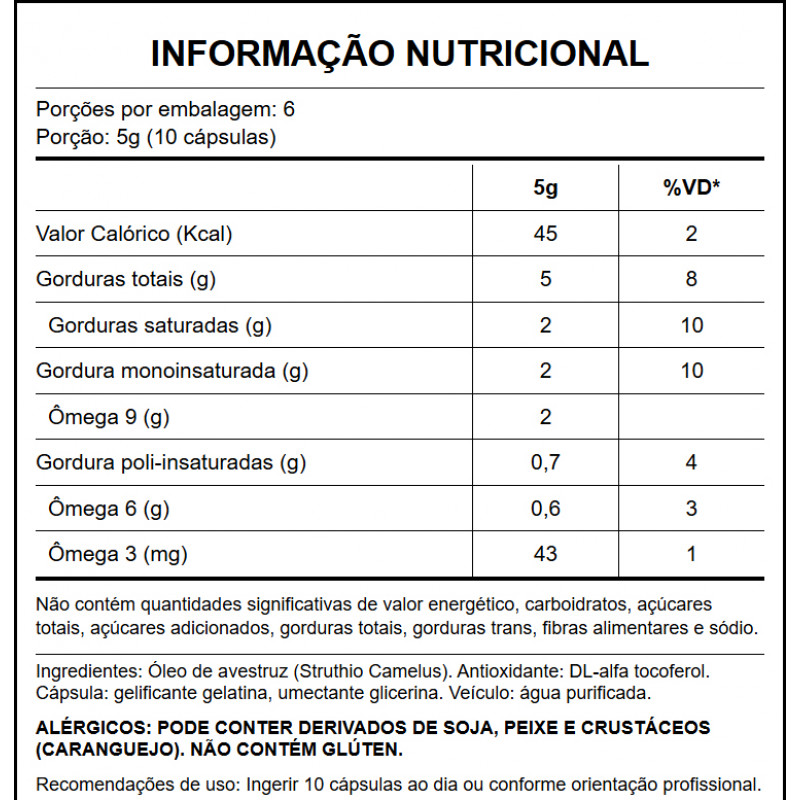 Óleo de Avestruz Viva+ Cápsulas 60x500mg
