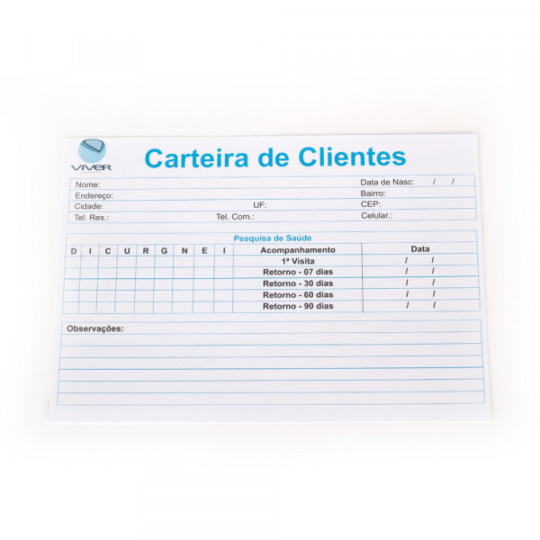 Carteira de clientes - formulário - (pct 50 unidades) 