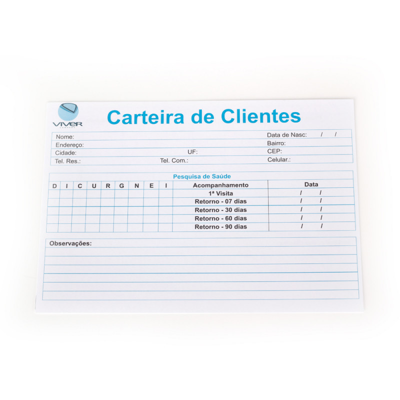 Carteira de clientes - formulário - (pct 50 unidades) 