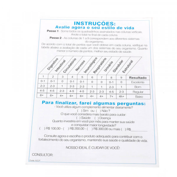 Folheto de pesquisa - Análise de qualidade de vida (pct 50 unidades)