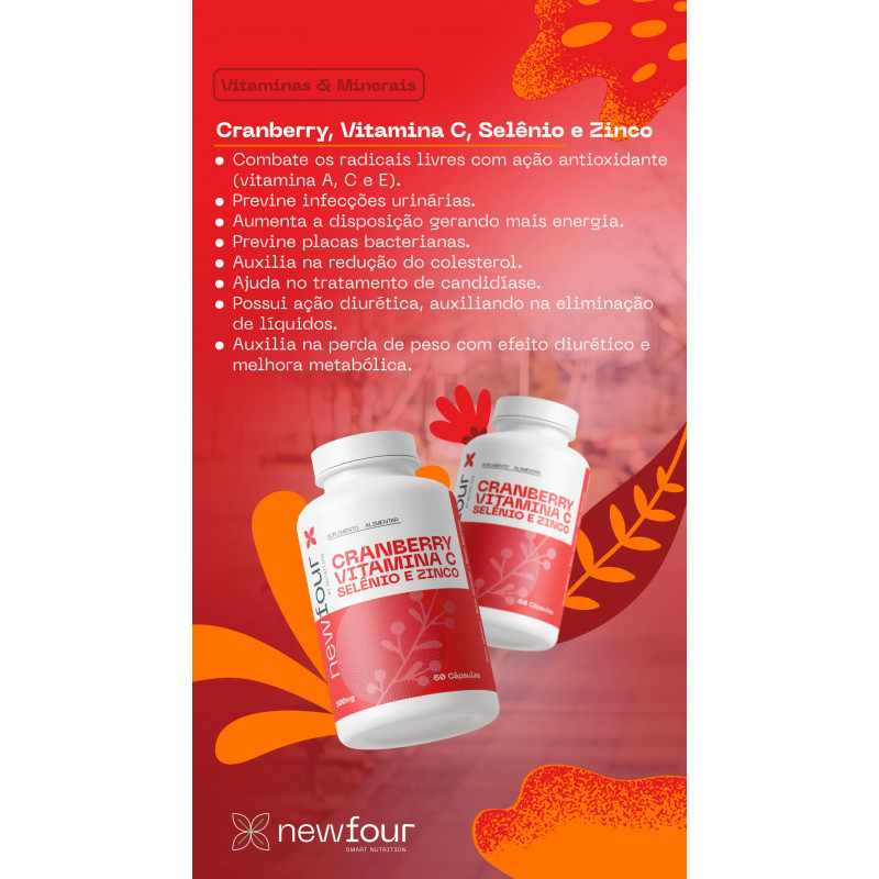 Cranberry, Vitamina C, Selenio e Zinco 500mg 60Caps