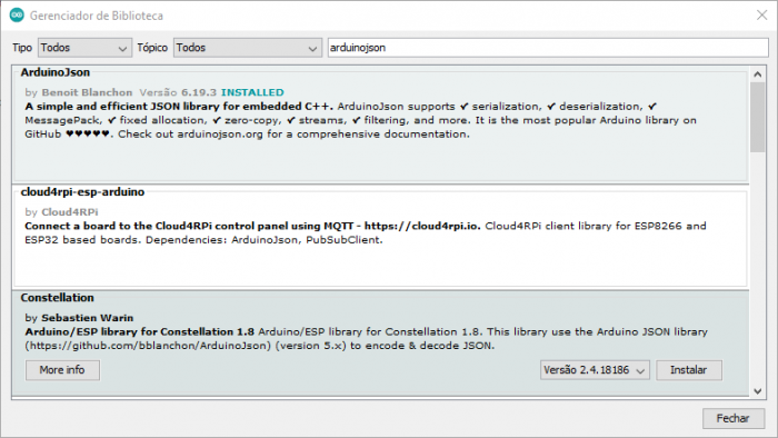 biblioteca-arduinojson-instalada