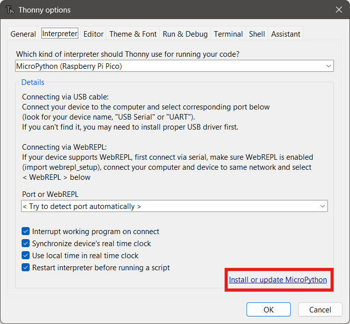 Se��o do inter da Thonny IDE